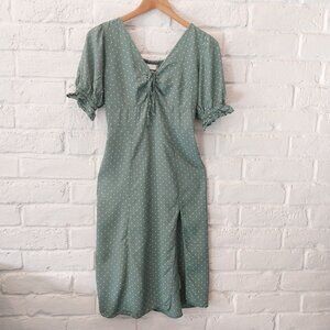 Vintage Abercrombie & Fitch Midi Dress XS Green Polka Dot Slide Slit Y2K 1990s.